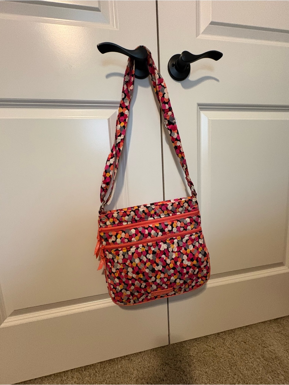 Vibrant Pink Multi-Dot Crossbody Bag with Adjustable Strap